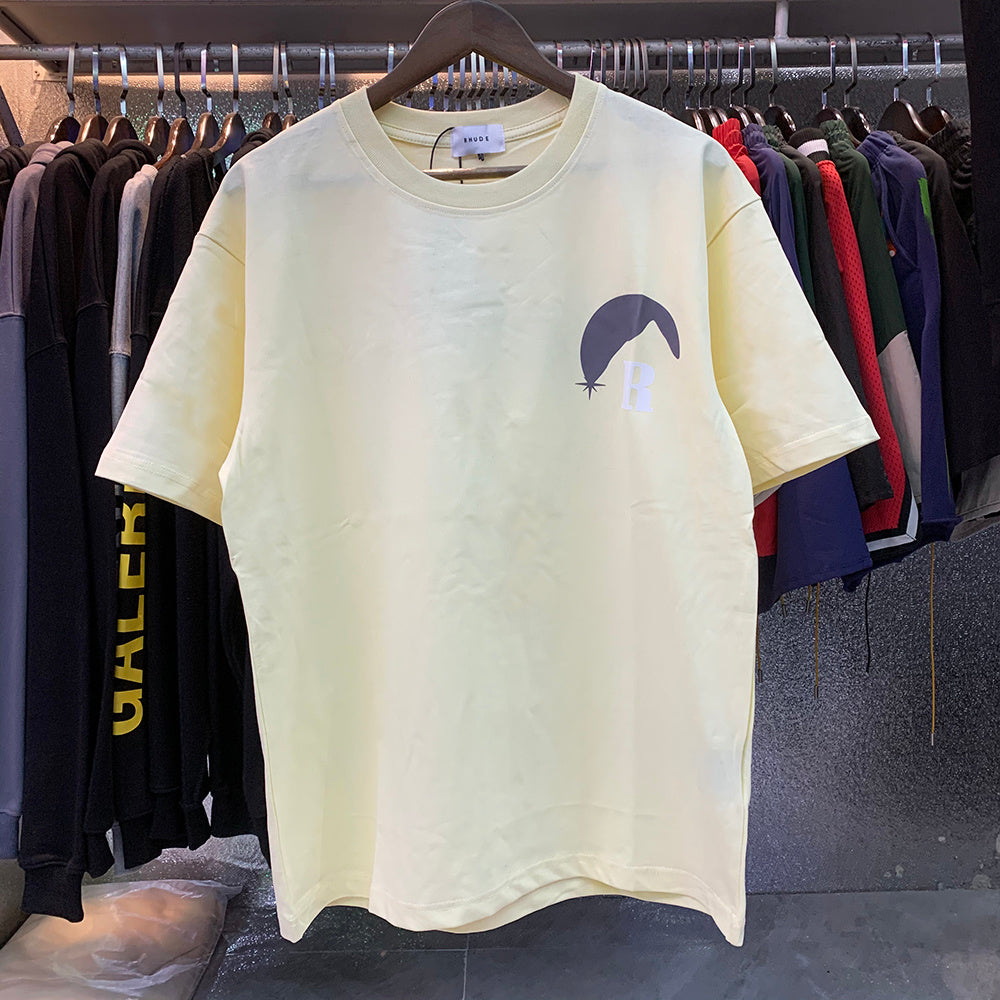 Rhude T-shirts Black Moon Print Loose Casual Short Sleeve Men and Women
