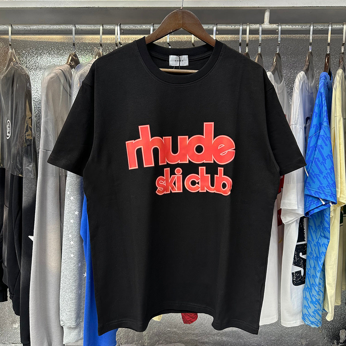 Rhude T-shirts Ski Club Letter Print Versatile Casual Short Sleeve Men and Women