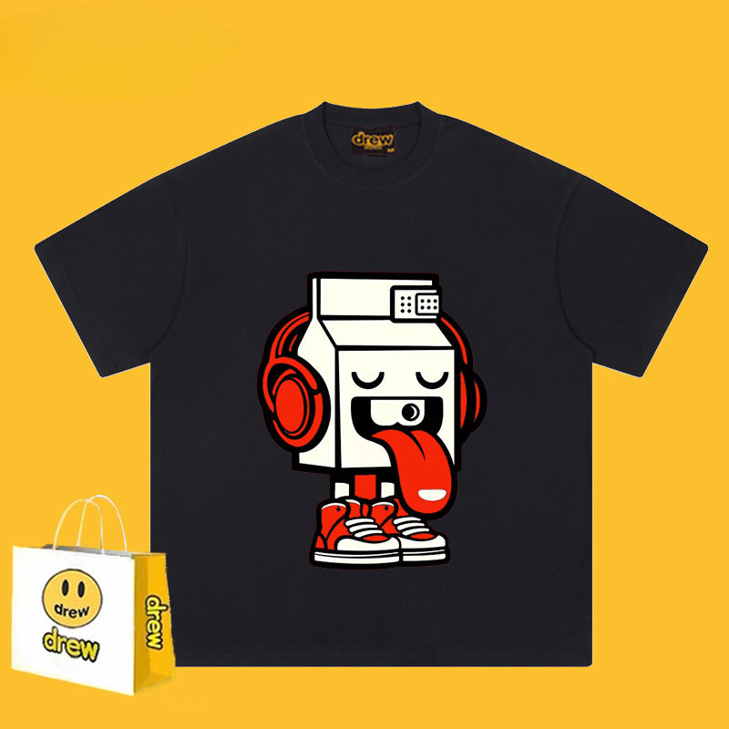Drew T-shirts Cotton Short Sleeve Cartoon Graffiti