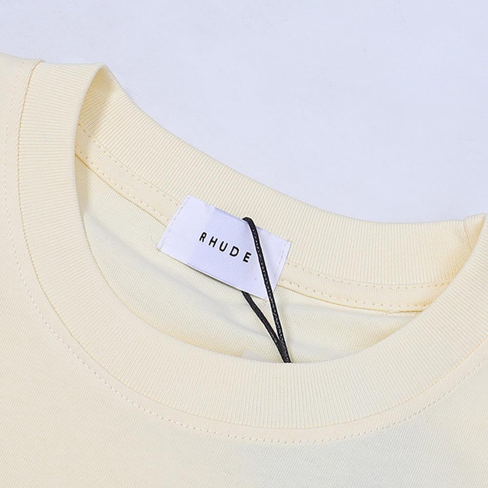 Rhude T-shirts Sunset Beach Pattern Printed Cotton Casual Short Sleeves Men and Women