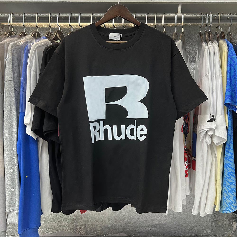 Rhude T-shirts Solid Color R Letter Printing Cotton Casual Short Sleeve Men and Women