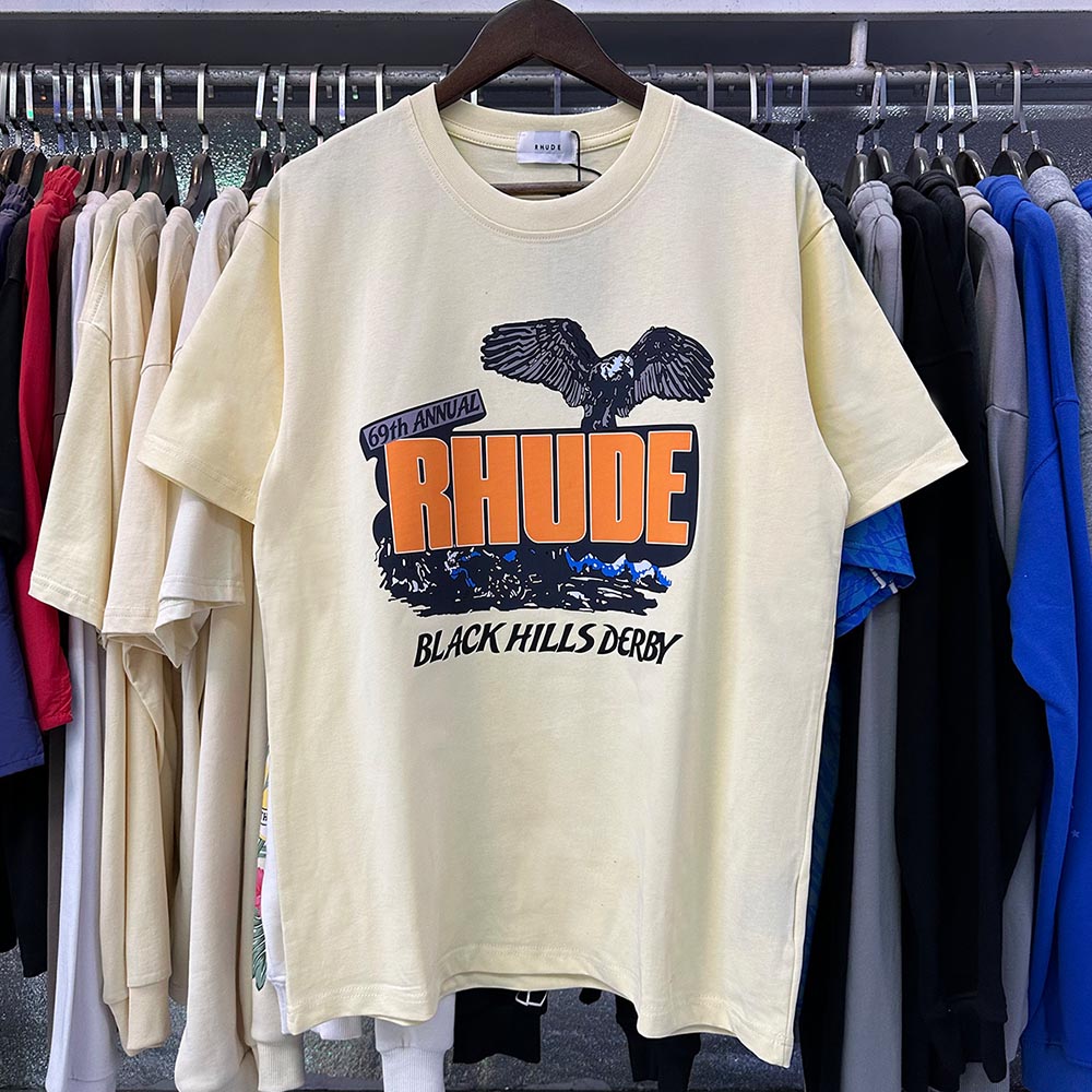 Rhude T-shirts Black Shadow Print Cotton Casual Short Sleeve Men and Women