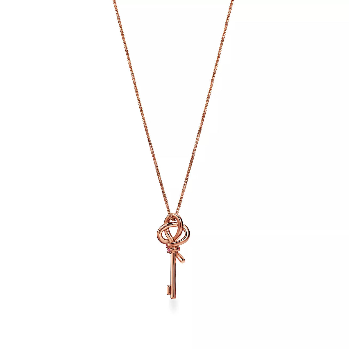 Tiffany Keys Woven Pink Diamonds Medium 18K Gold Necklace