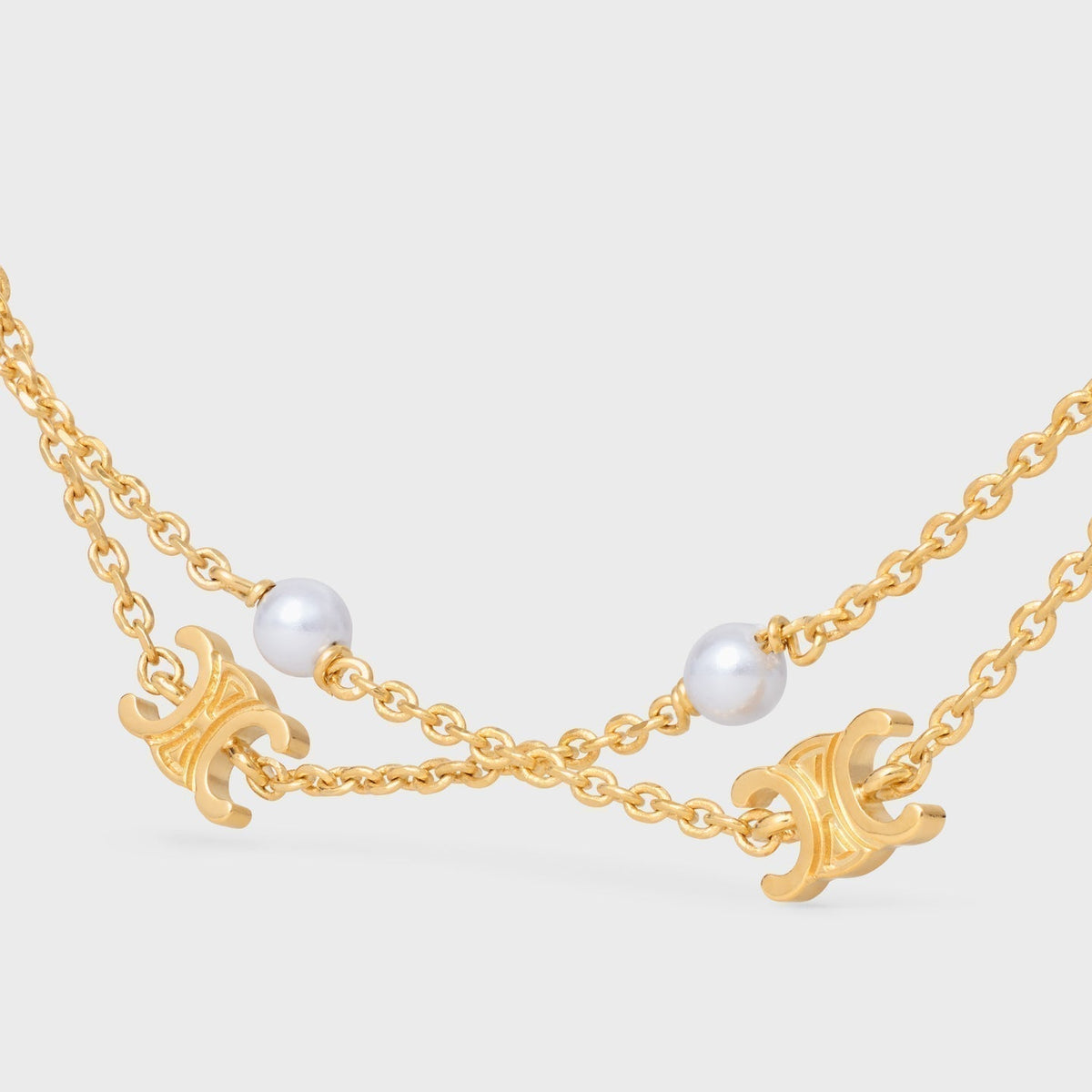 Celine Pearl Double 18K Gold Necklace