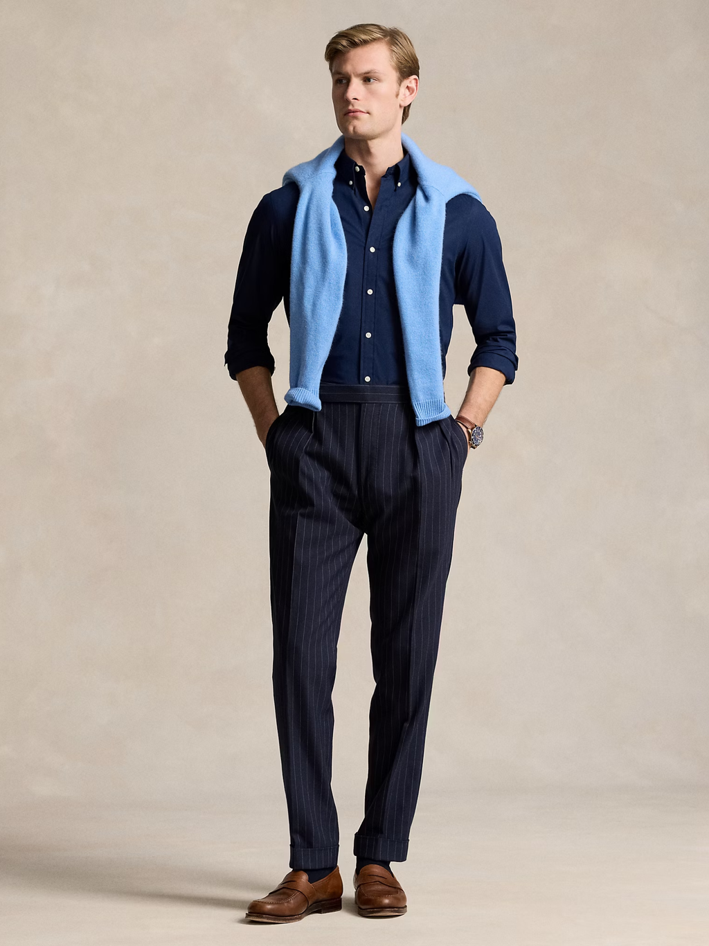 RALPH LAUREN Slim Fit Stretch Poplin Shirt Newport Navy
