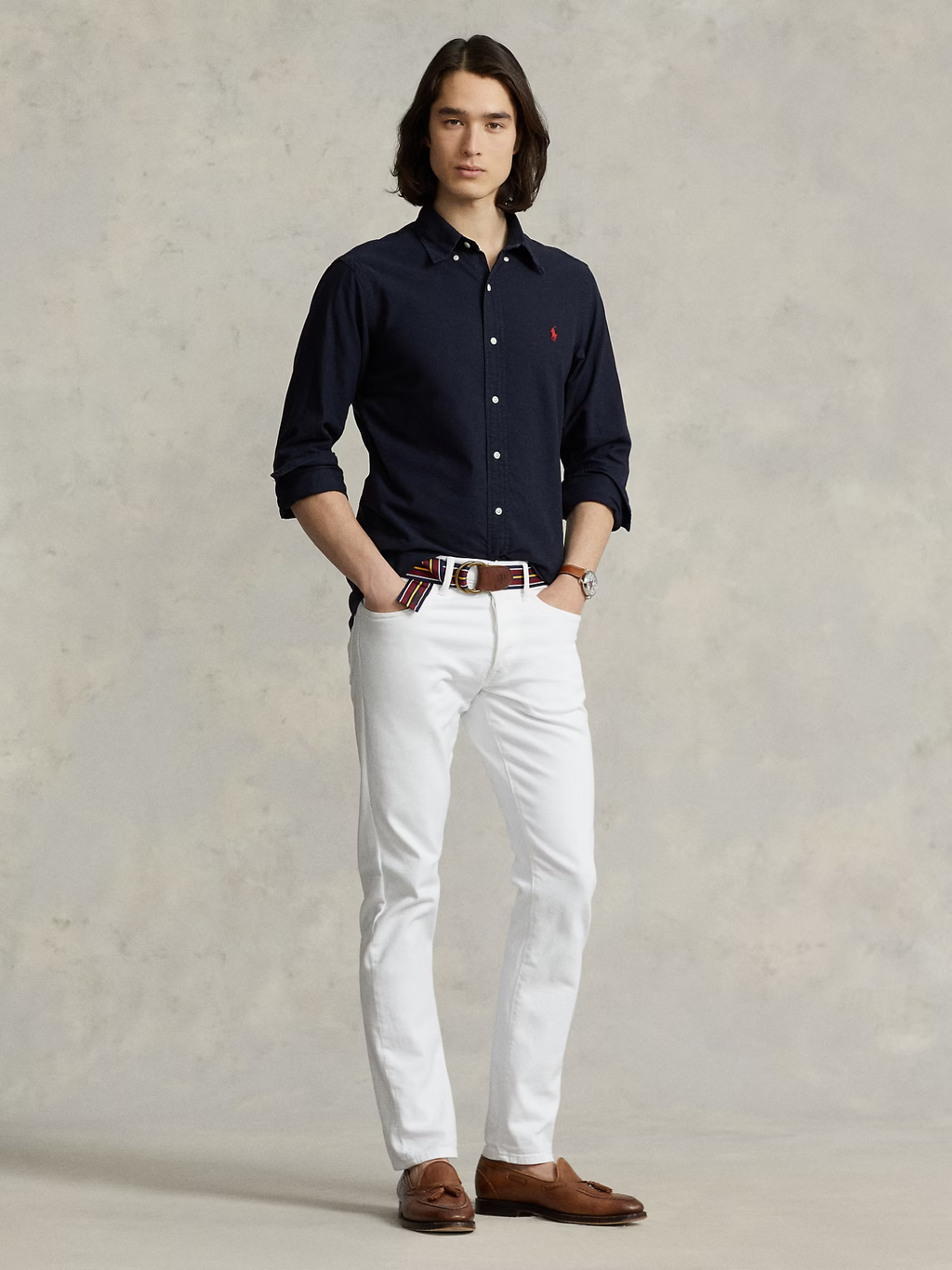 RALPH LAUREN Custom Fit Garment-Dyed Oxford Shirt Navy