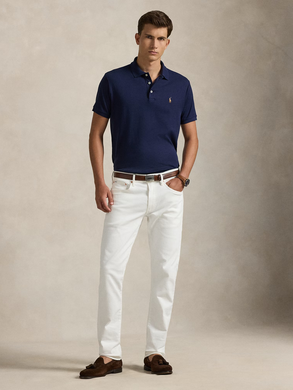 RALPH LAUREN Custom Slim Fit Soft Cotton Polo Shirt Refined Navy