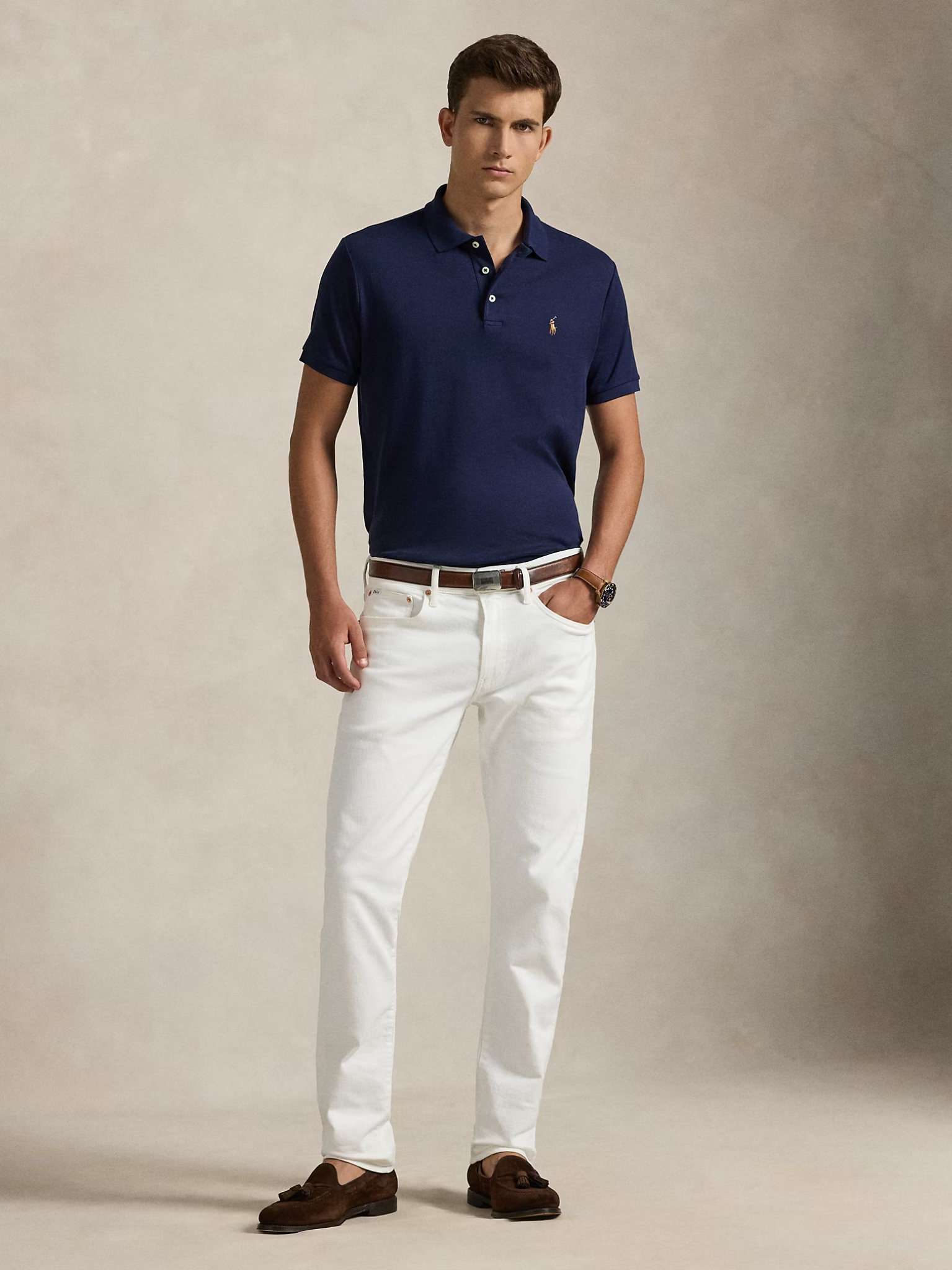 RALPH LAUREN Custom Slim Fit Soft Cotton Polo Shirt Refined Navy