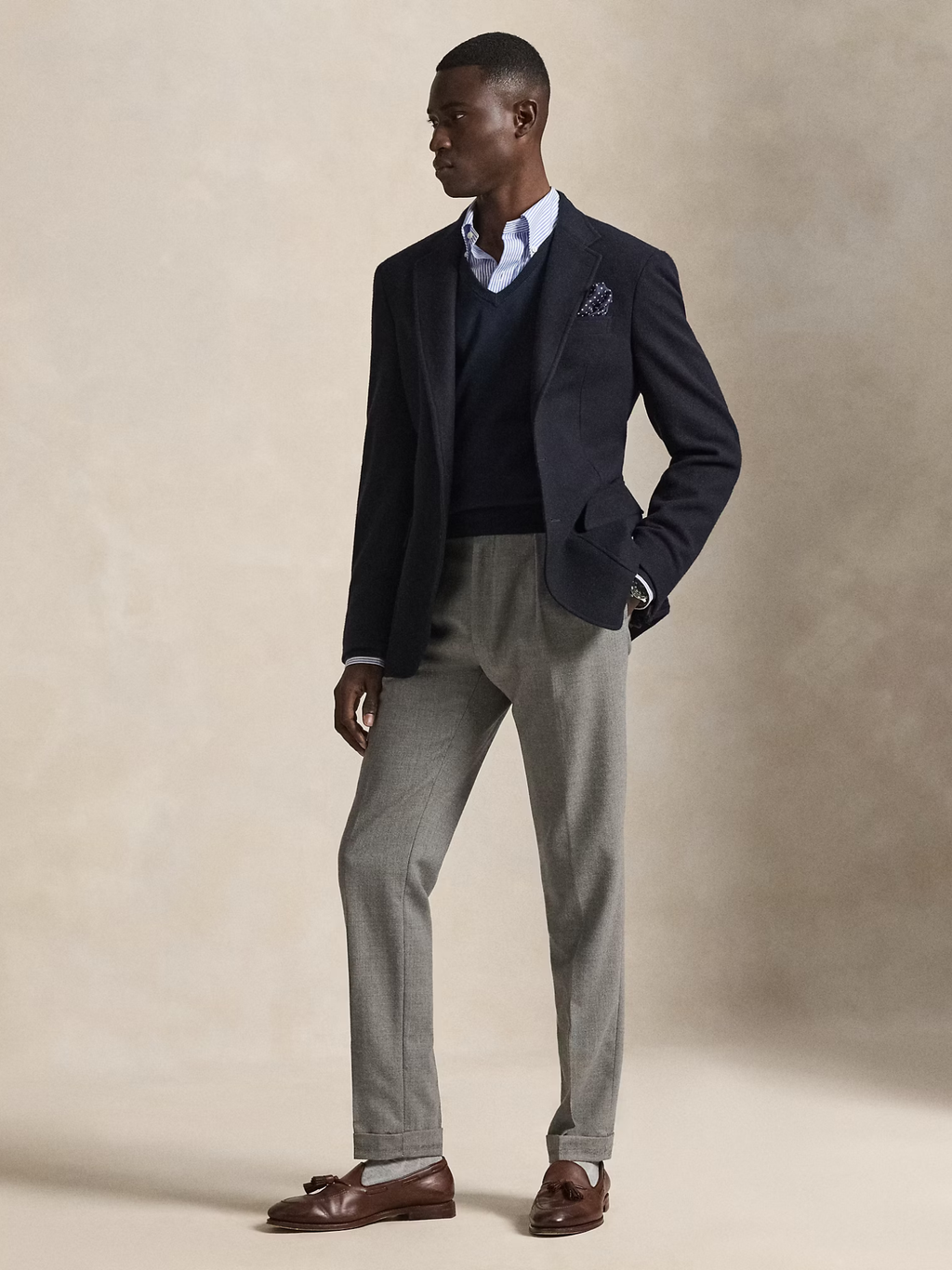 RALPH LAUREN Slim Fit Cotton V-Neck Jumper Hunter Navy