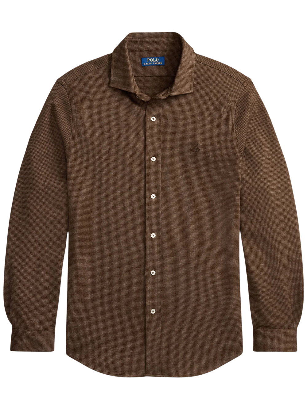 RALPH LAUREN Houndstooth Jersey Spread-Collar Shirt Nutmeg Brown