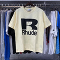 Rhude T-shirts Solid Color R Letter Printing Cotton Casual Short Sleeve Men and Women