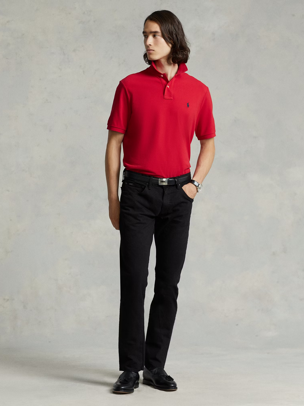 RALPH LAUREN Slim Fit Mesh Polo Shirt Red