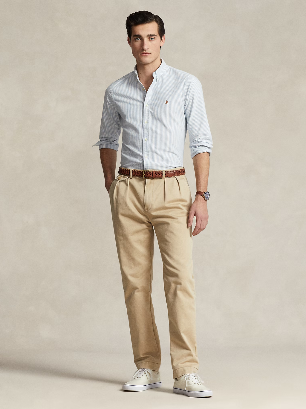 RALPH LAUREN Slim Fit Striped Oxford Shirt Blue/White