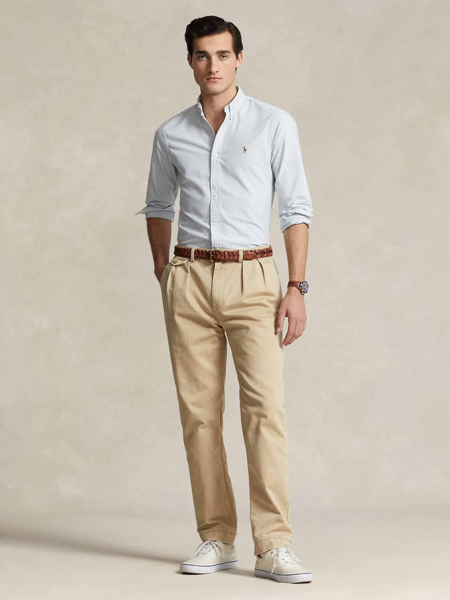 RALPH LAUREN Slim Fit Striped Oxford Shirt Blue/White