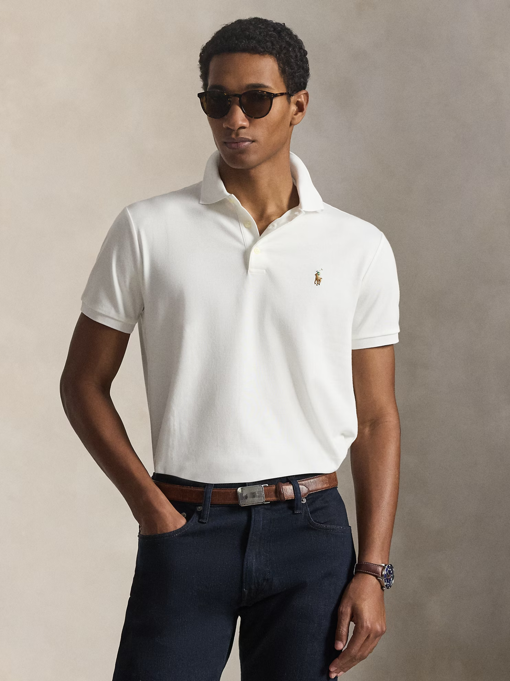 RALPH LAUREN Custom Slim Fit Soft Cotton Polo Shirt White