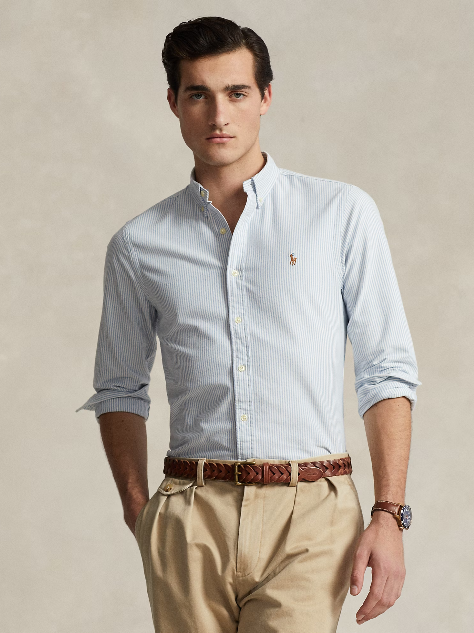 RALPH LAUREN Slim Fit Striped Oxford Shirt Blue/White