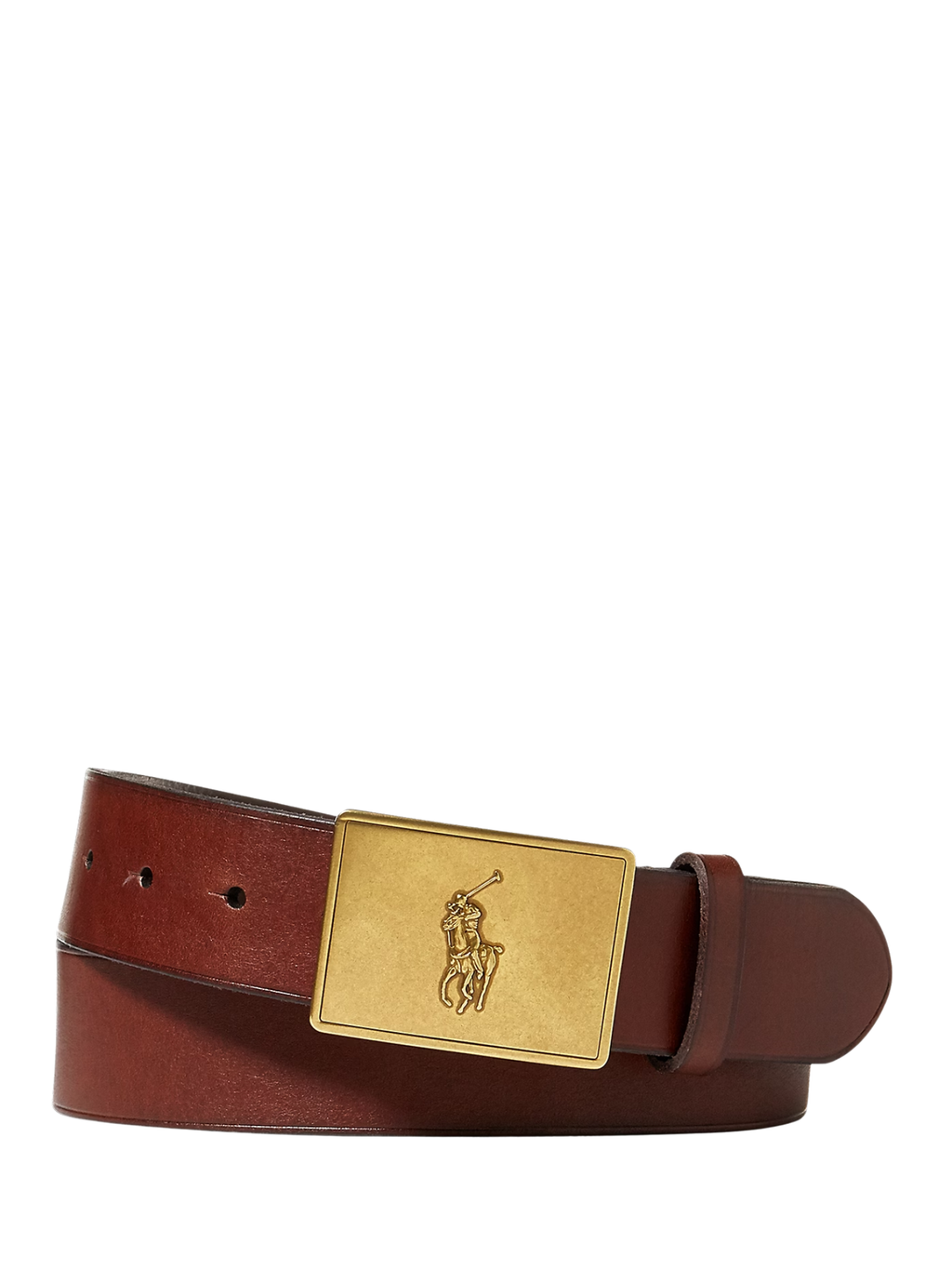 RALPH LAUREN Pony Plaque Leather Belt Brown