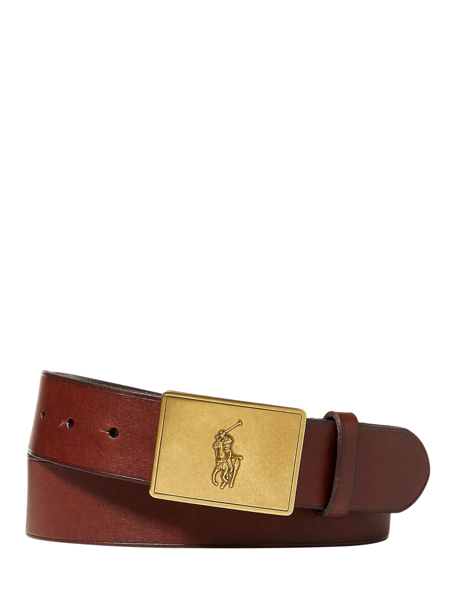 RALPH LAUREN Pony Plaque Leather Belt Brown