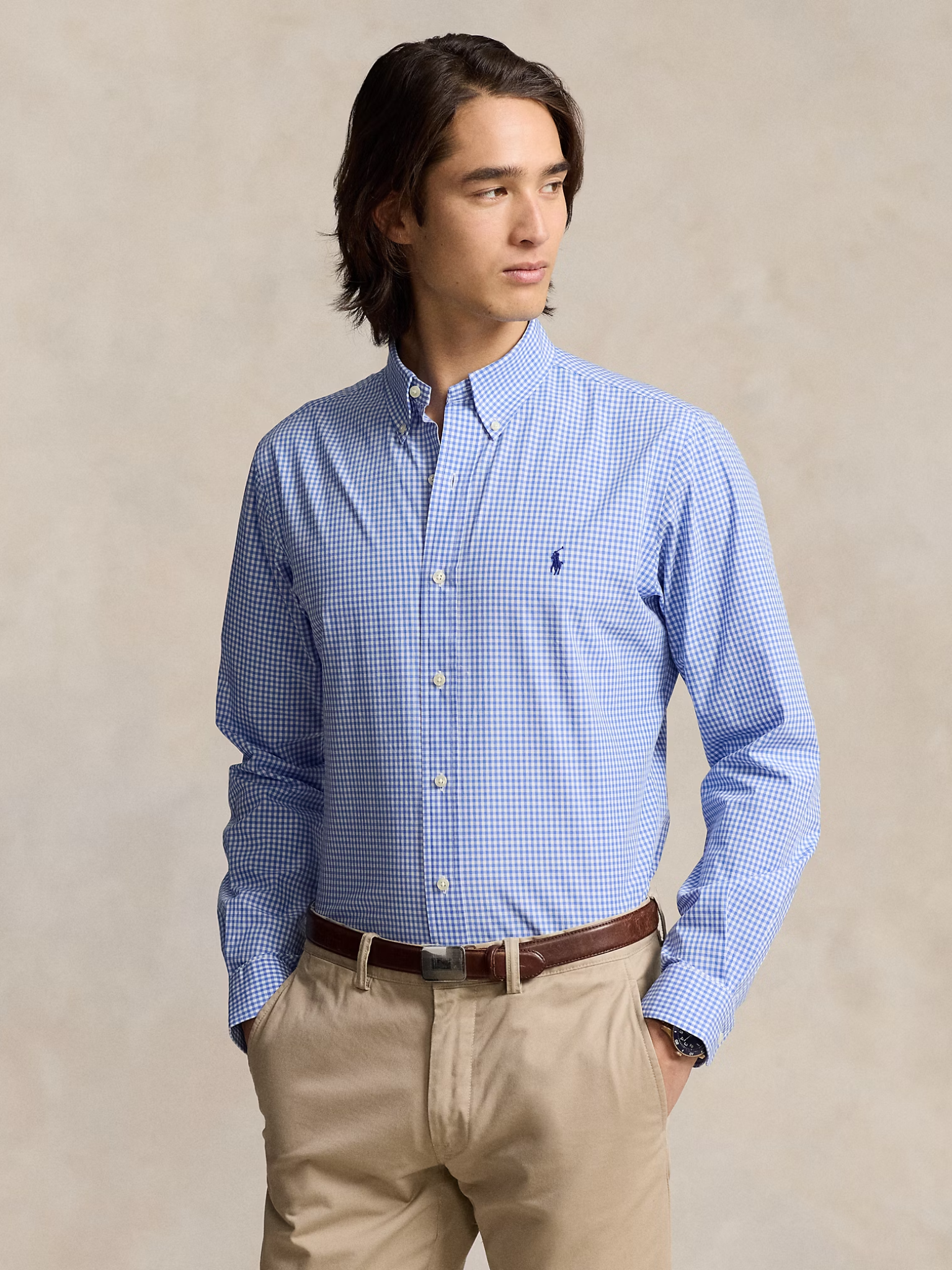 RALPH LAUREN Slim Fit Check Stretch Poplin Shirt Blue/White Check