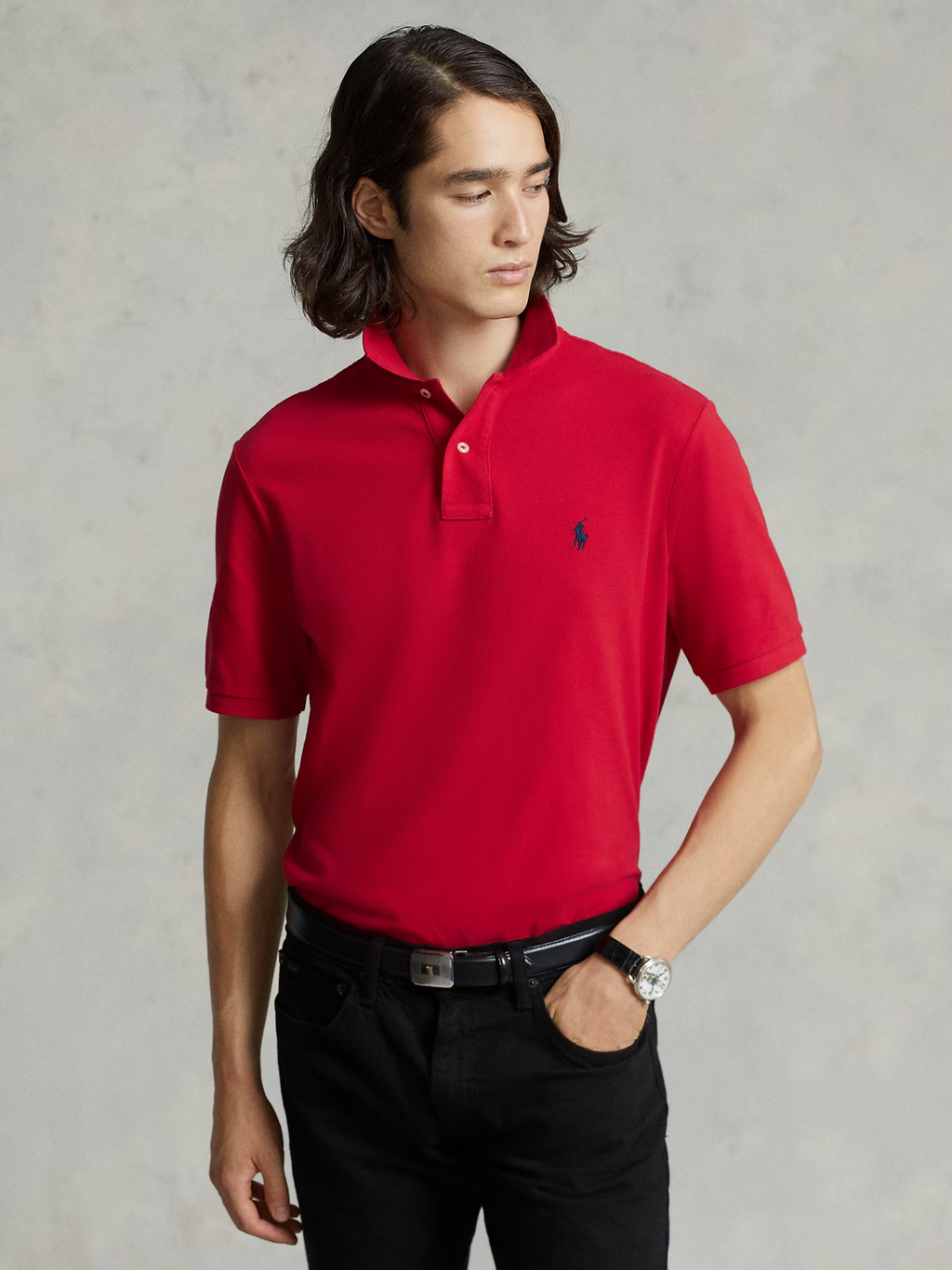 RALPH LAUREN Slim Fit Mesh Polo Shirt Red