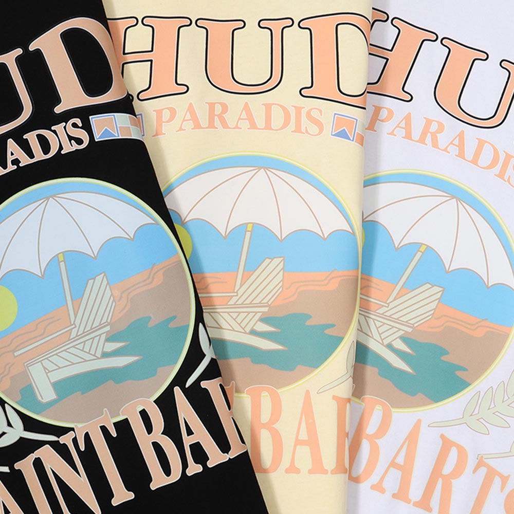 Rhude T-shirts Sunset Beach Cozy Pattern Printed Cotton Casual Loose Short Sleeve Men and Women