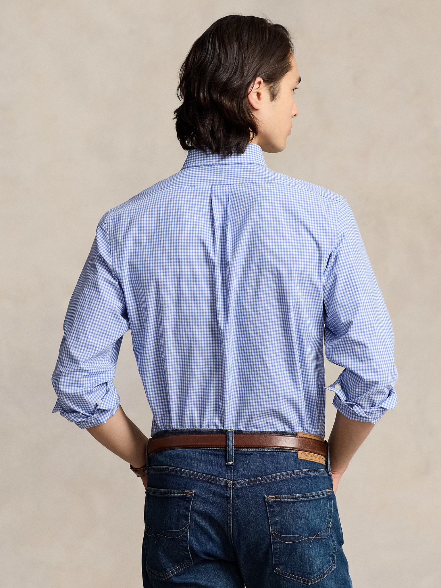 RALPH LAUREN Custom Fit Stretch Poplin Shirt Blue/White Check