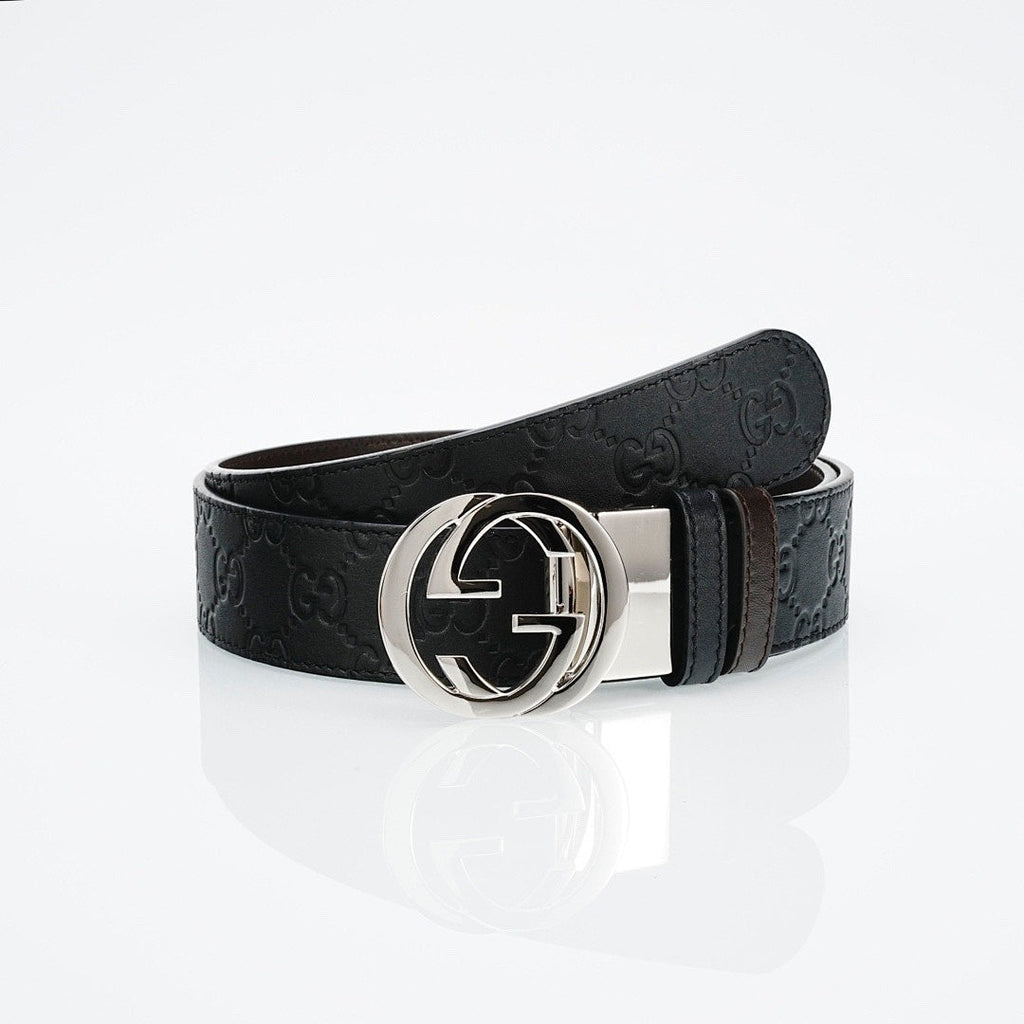 Gucci Reversible Leather Belt with Silver Buckle