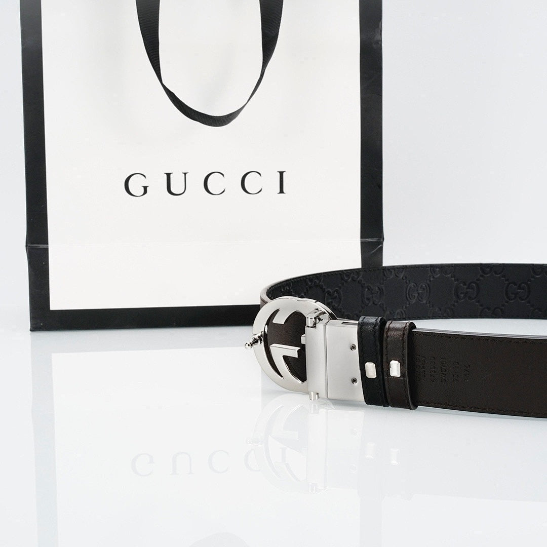 Gucci Reversible Leather Belt with Silver Buckle