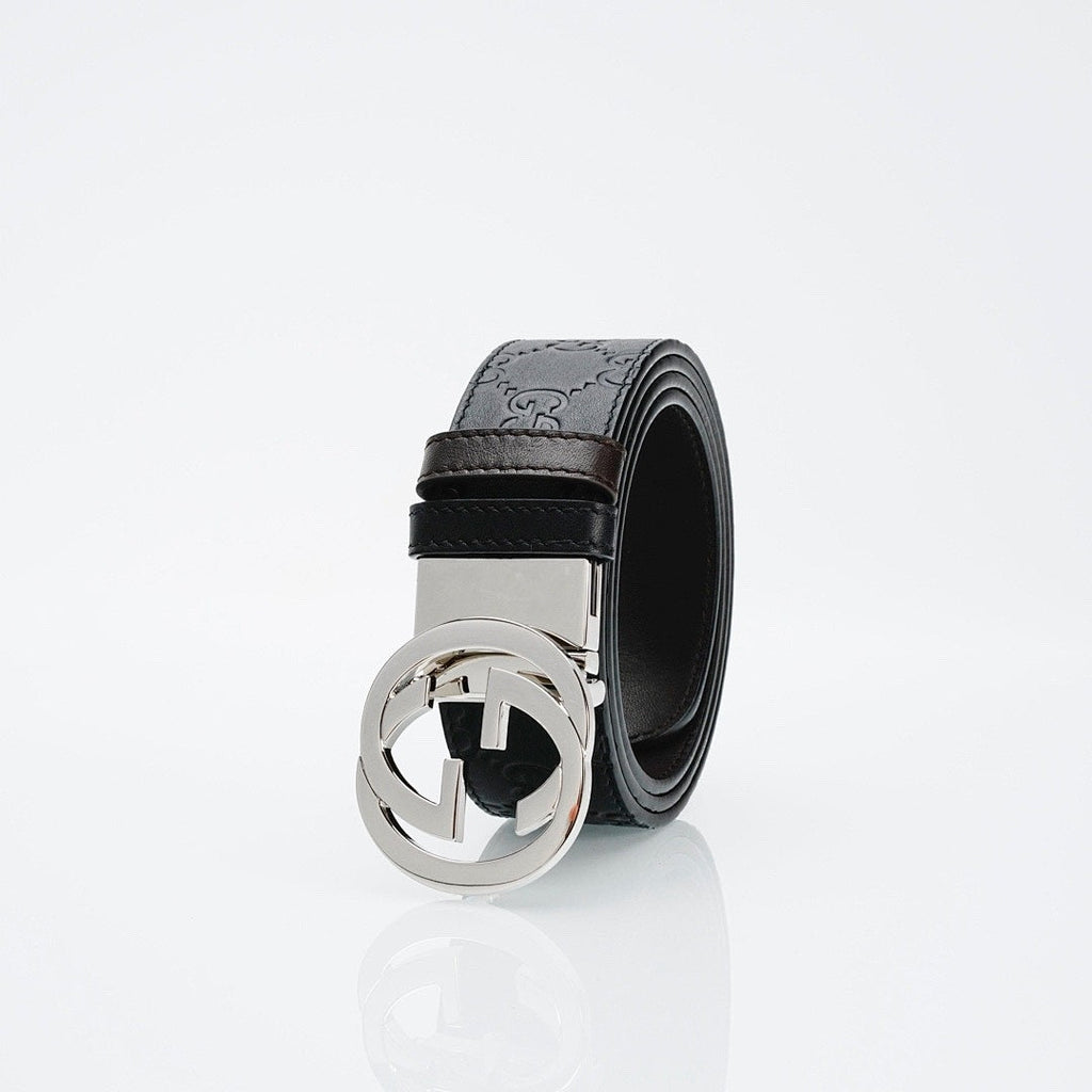 Gucci Reversible Leather Belt with Silver Buckle