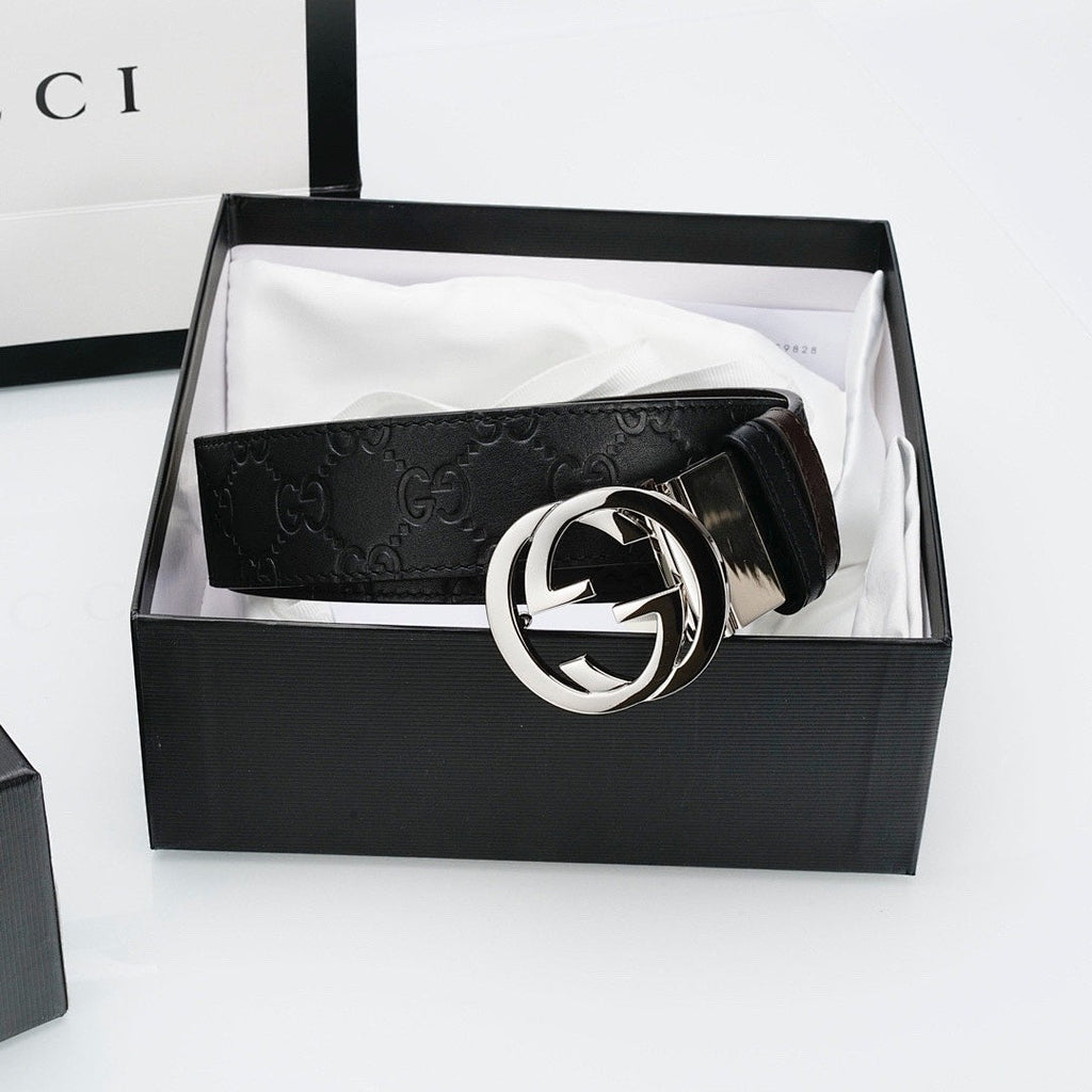 Gucci Reversible Leather Belt with Silver Buckle