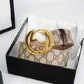 Gucci Reversible Leather Belt with Gold Buckle