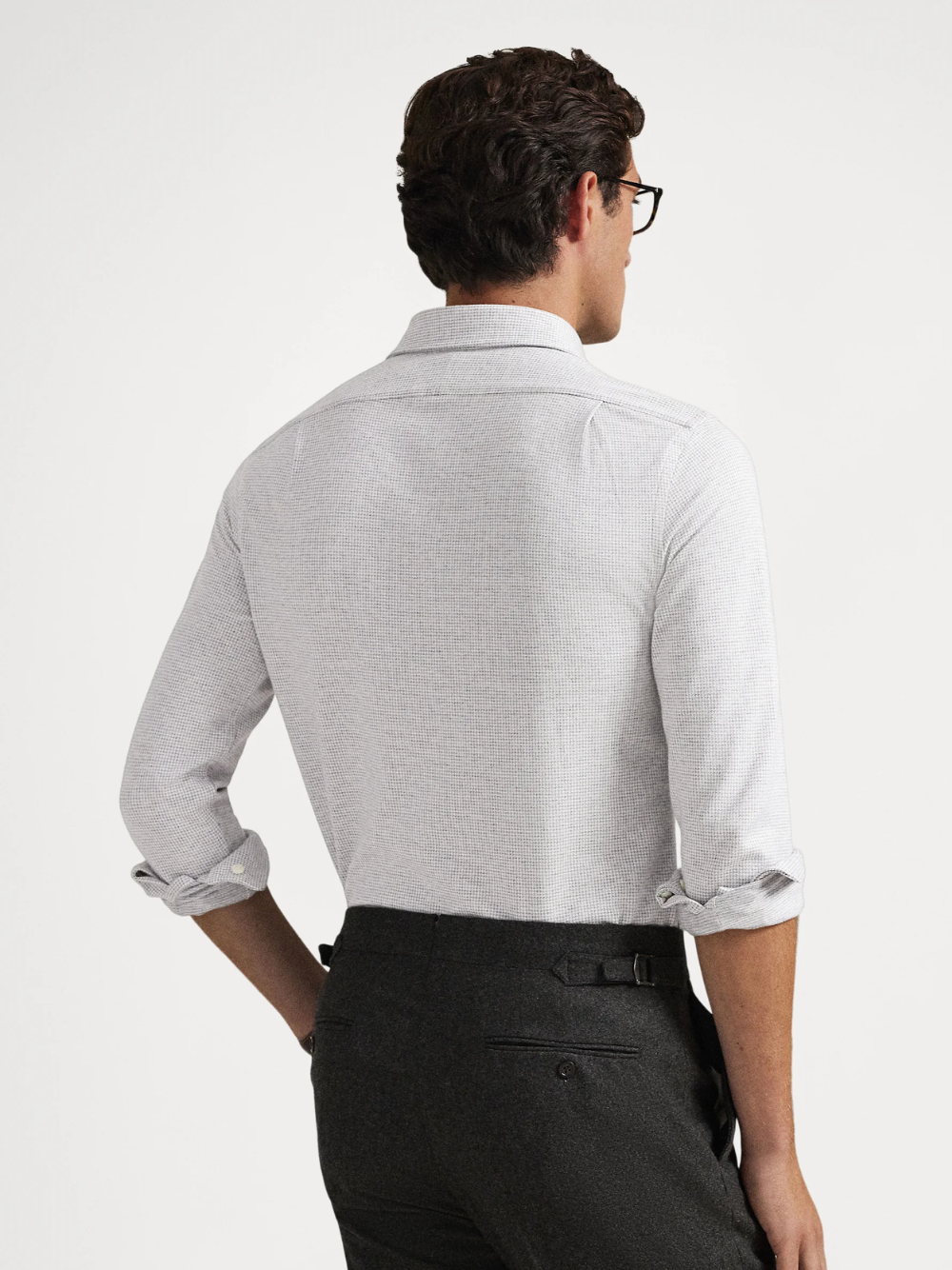 RALPH LAUREN Houndstooth Jersey Spread-Collar Shirt Natural