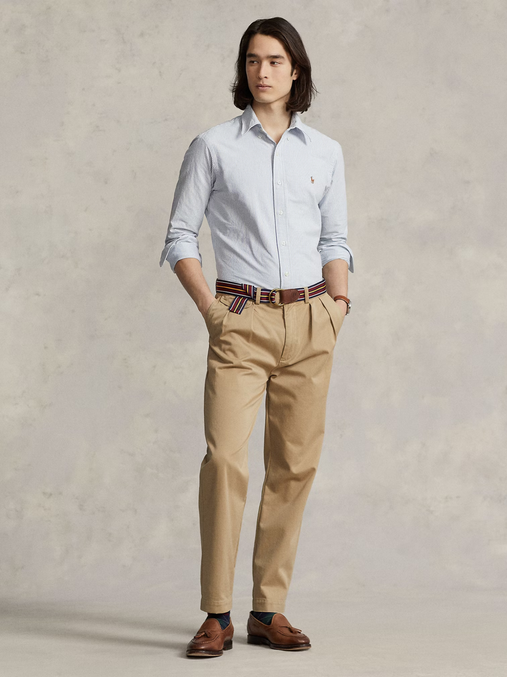 RALPH LAUREN Custom Fit Oxford Shirt Blue/White Stripe