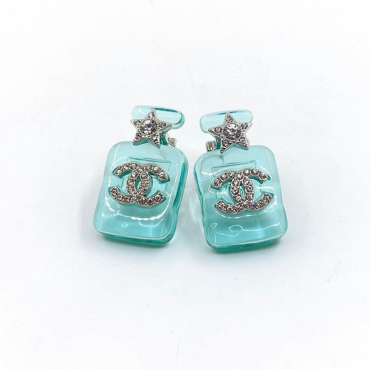 Chanel Perfume Blue Bottle 18K Gold Earrings