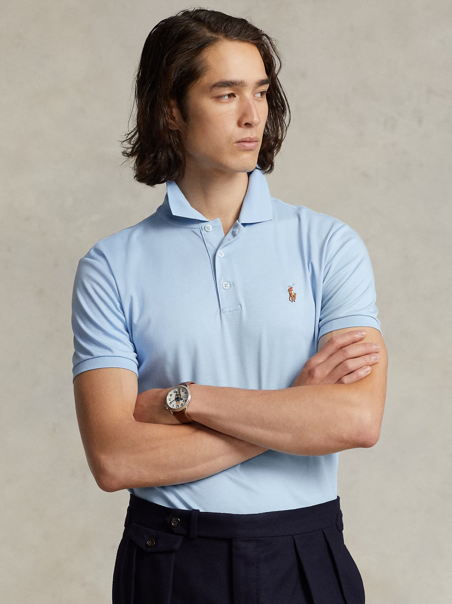 RALPH LAUREN Custom Slim Fit Soft Cotton Polo Shirt Office Blue