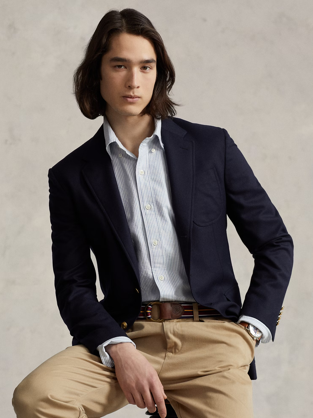 RALPH LAUREN Custom Fit Oxford Shirt Blue/White Stripe