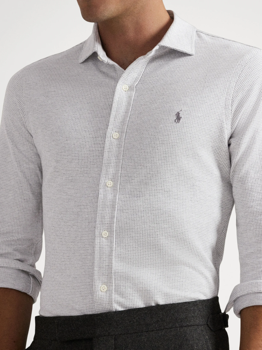 RALPH LAUREN Houndstooth Jersey Spread-Collar Shirt Natural