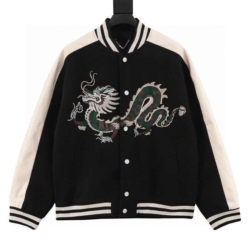 Louis Vuitton Chinese Dragon Embroidered & Paneled Baseball Jacket