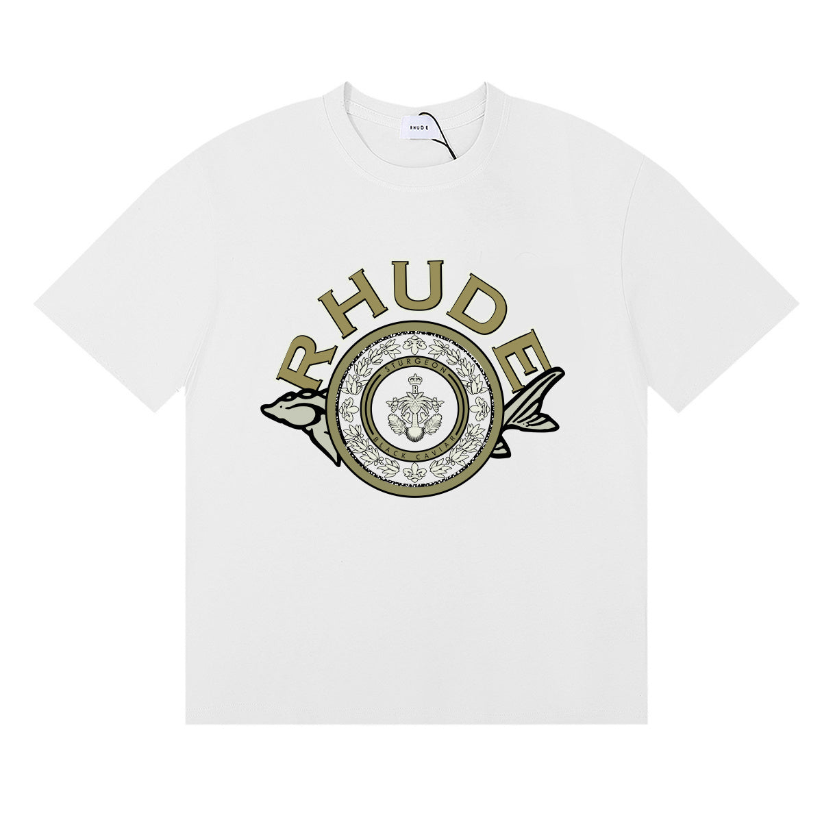 Rhude T-shirts Sturgeon Caviar Printed Cotton Short Sleeves Men and Women