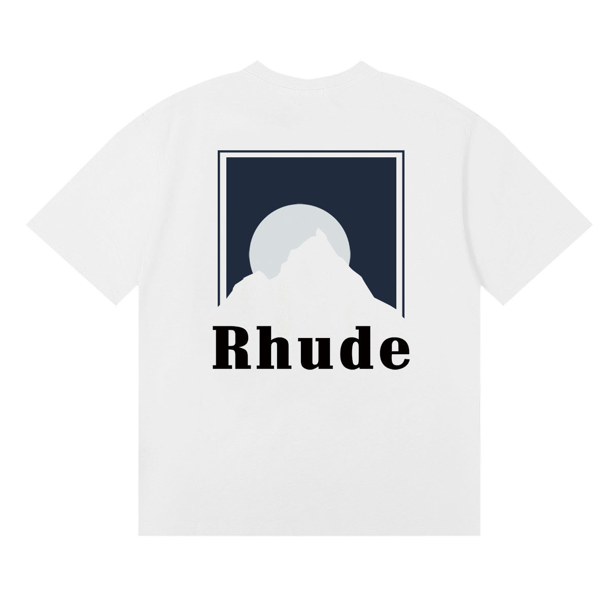 Rhude T-shirts Moonlight Blue Printed Cotton Casual Short Sleeve Men and Women