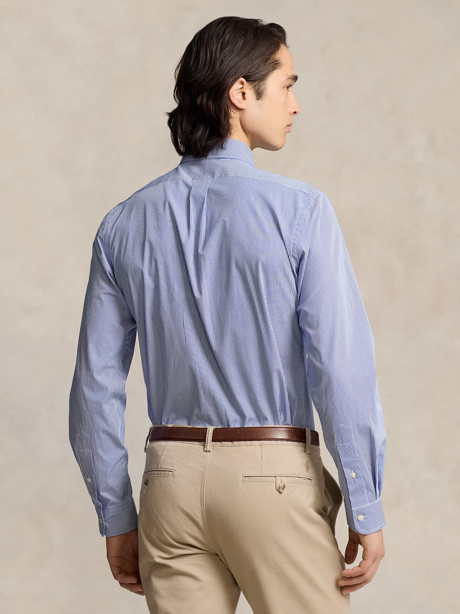 RALPH LAUREN Slim Fit Striped Stretch Poplin Shirt Blue/White Hairline