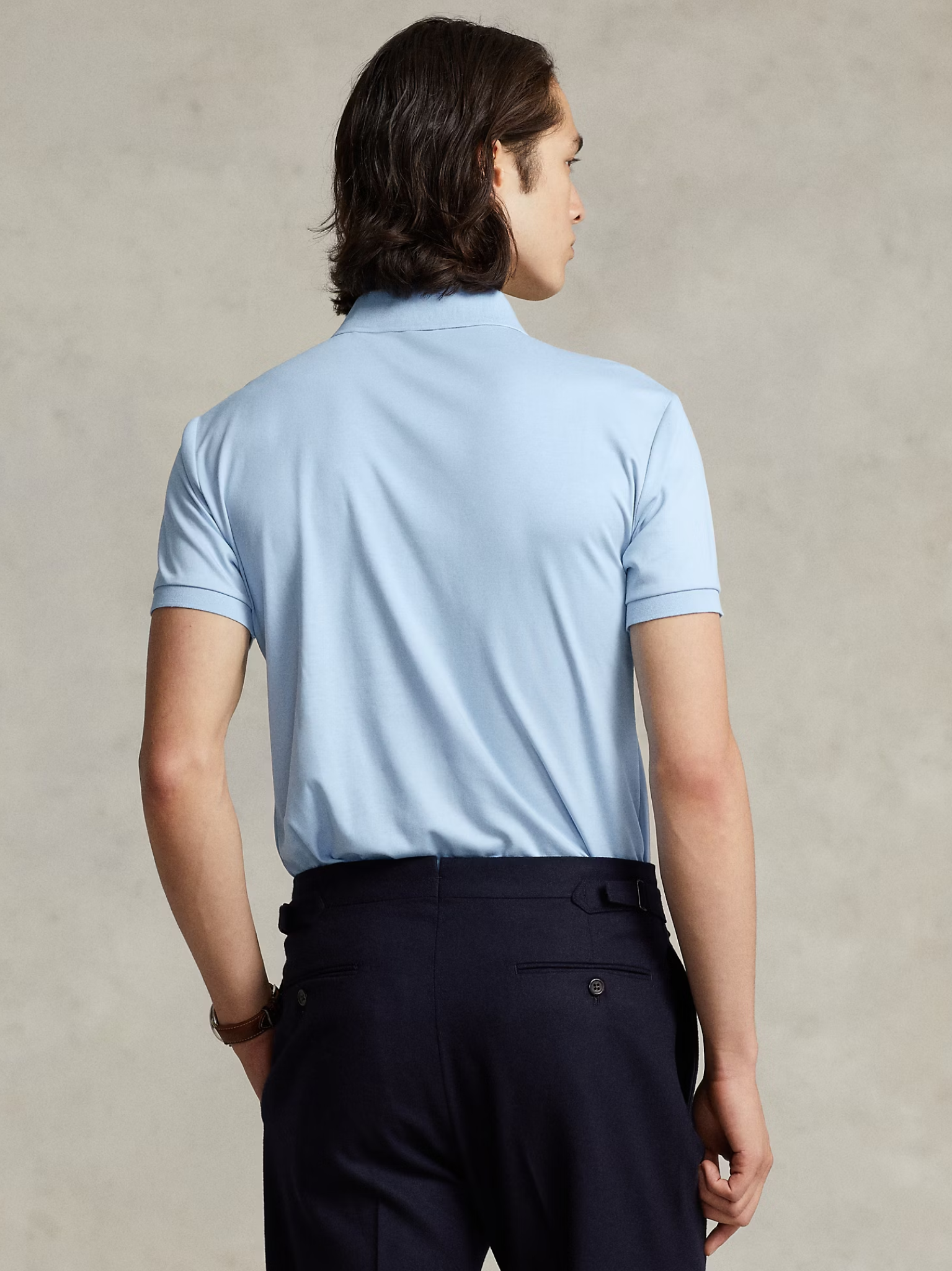 RALPH LAUREN Custom Slim Fit Soft Cotton Polo Shirt Office Blue