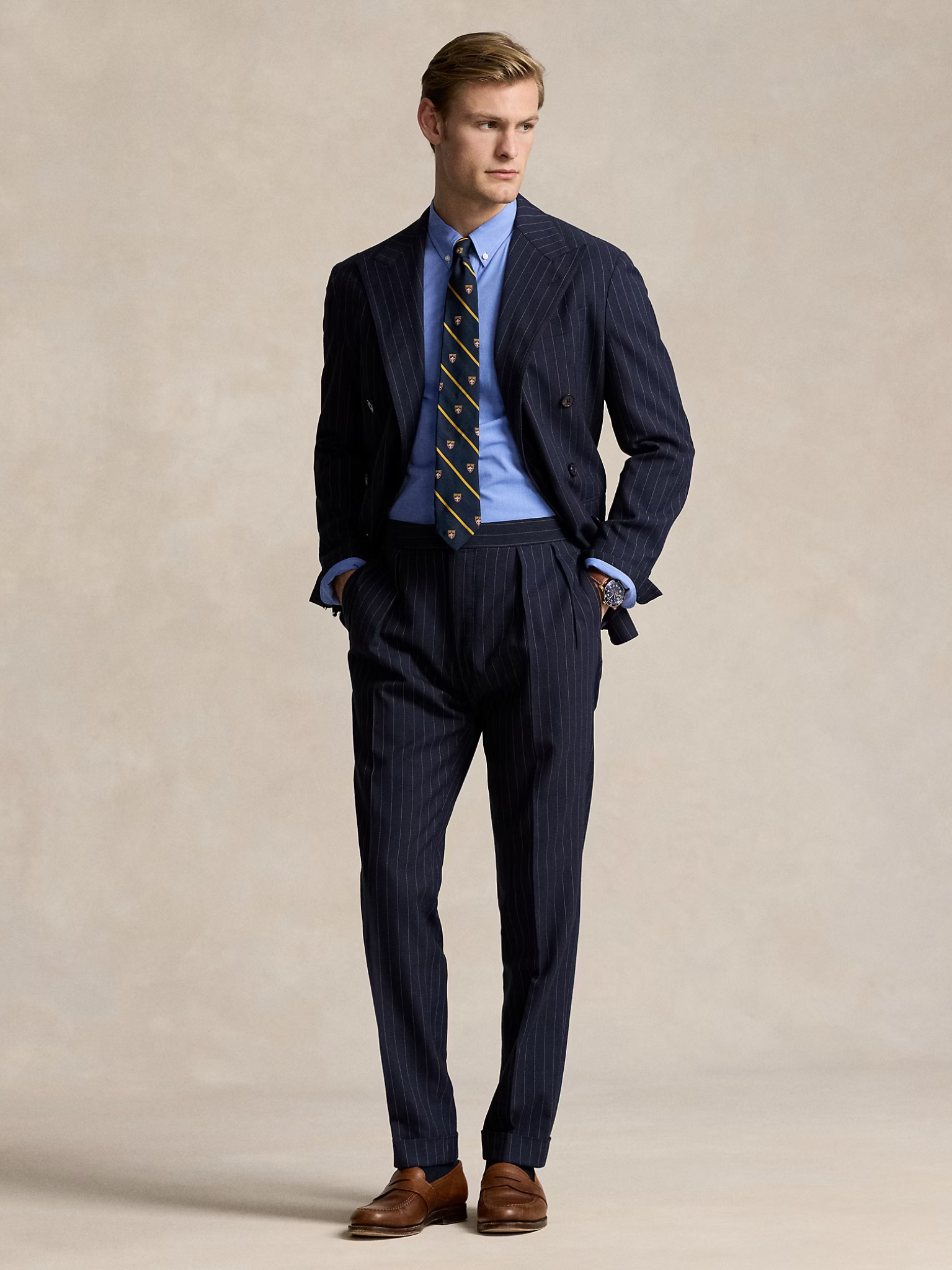 RALPH LAUREN Slim Fit Stretch End-On-End Shirt Blue End On End