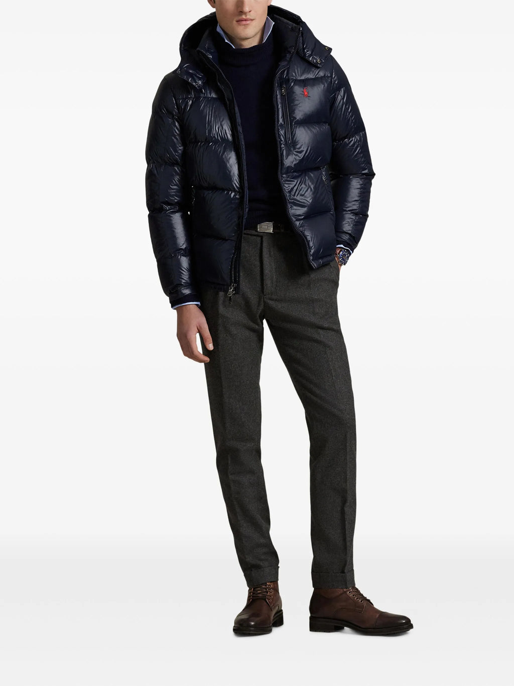 RALPH LAUREN Gorham Hooded Puffer Jacket Shiny Navy