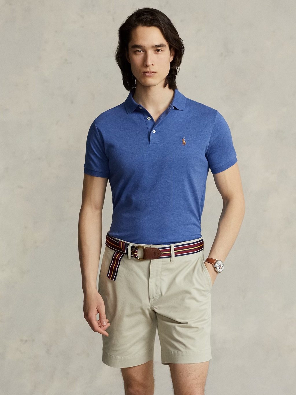 RALPH LAUREN Custom Slim Fit Soft Cotton Polo Shirt Faded Royal Heather