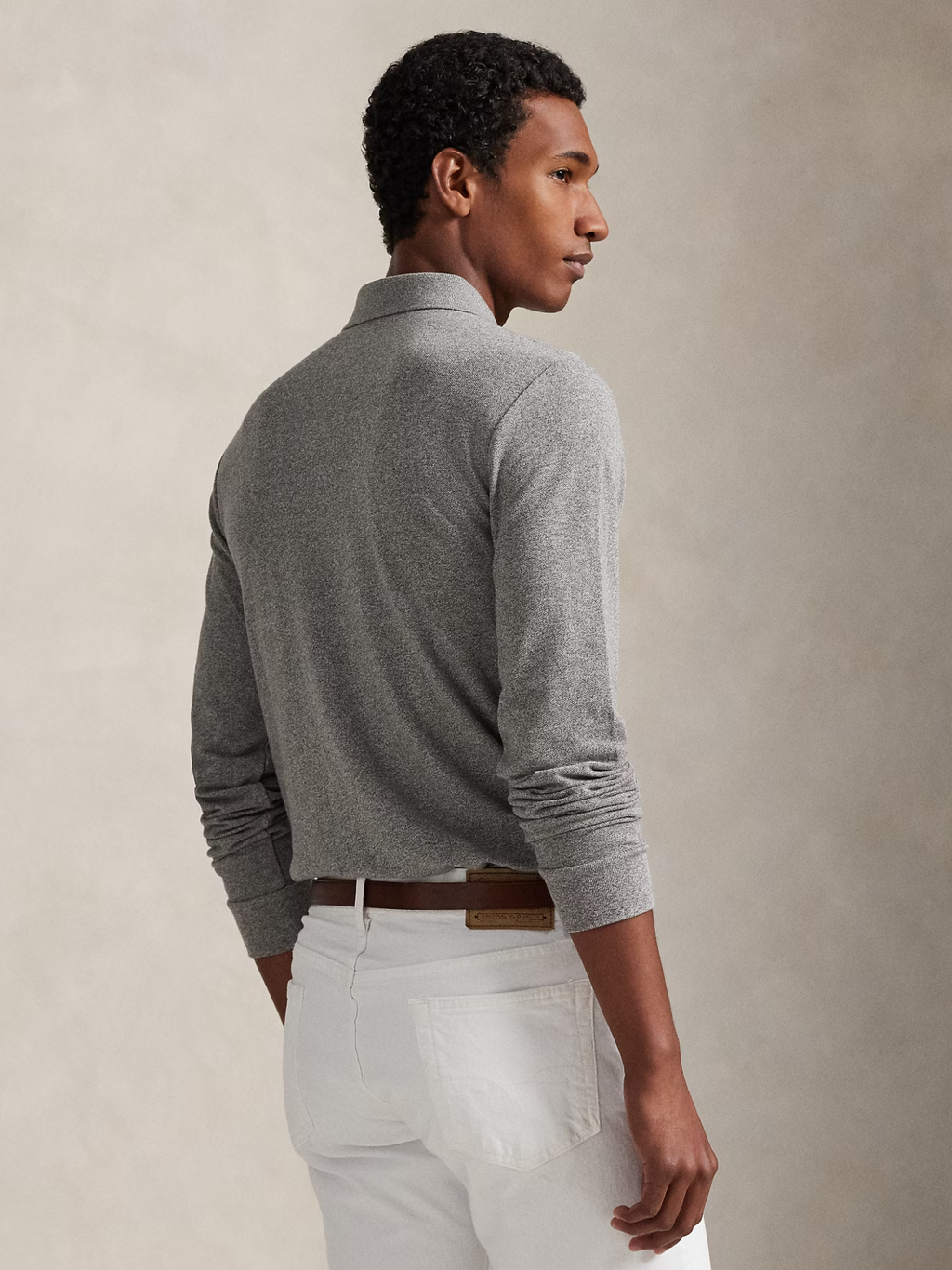 RALPH LAUREN Slim Fit Mesh Long-Sleeve Polo Canterbury Heather