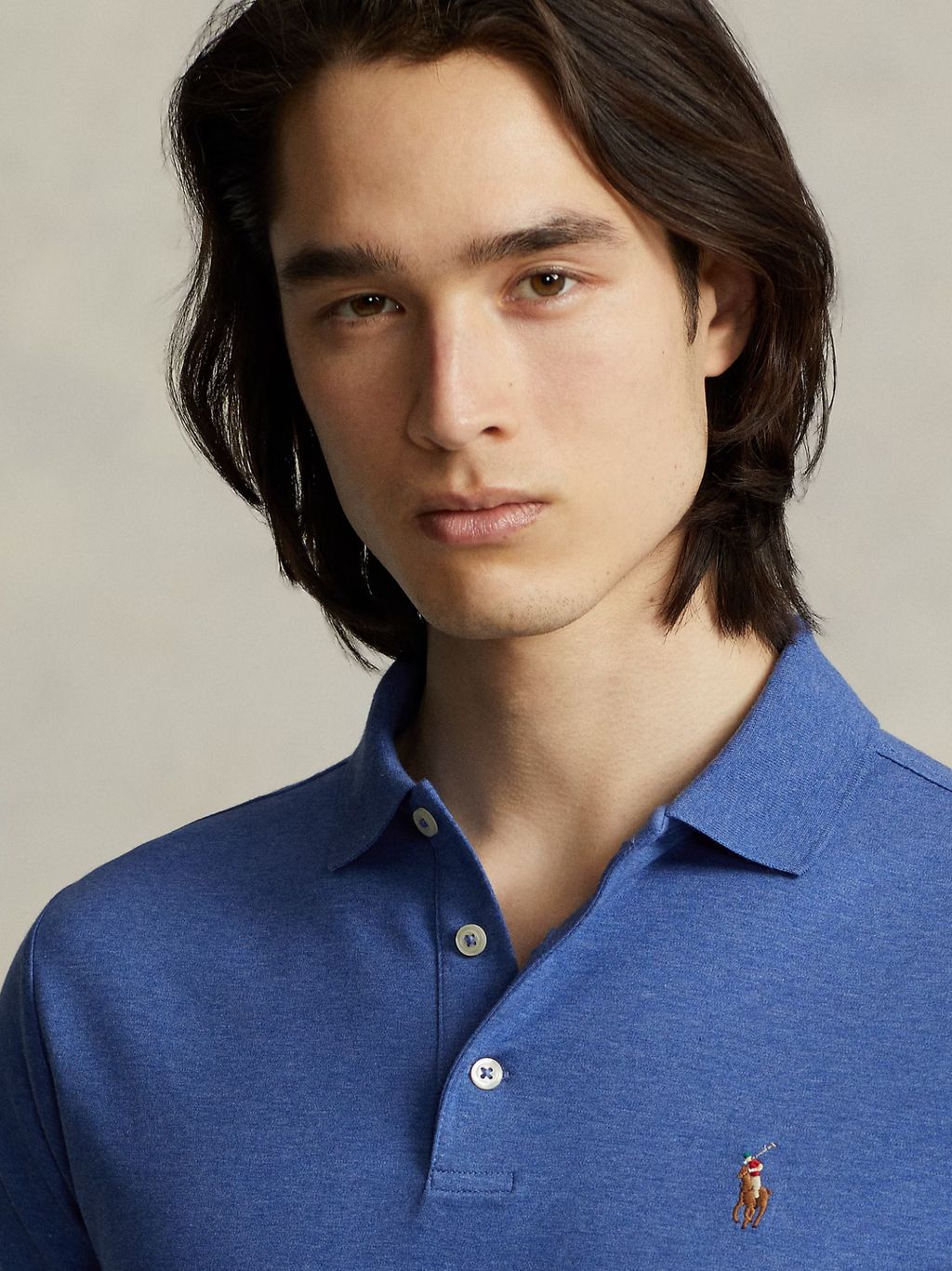 RALPH LAUREN Custom Slim Fit Soft Cotton Polo Shirt Faded Royal Heather