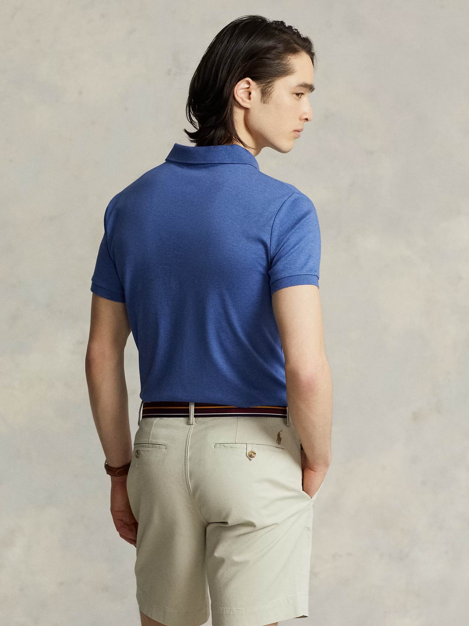RALPH LAUREN Custom Slim Fit Soft Cotton Polo Shirt Faded Royal Heather