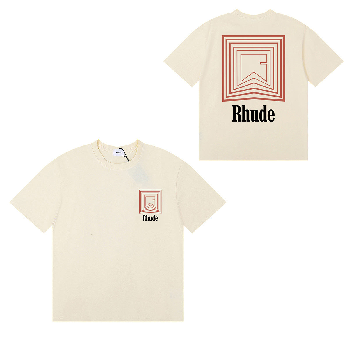 Rhude T-shirts Chevron Red Printed Cotton Casual Short Sleeve Men and Women