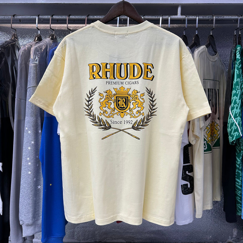 Rhude T-shirts Totem Badge Printing Cotton Casual Short Sleeve Men and Women